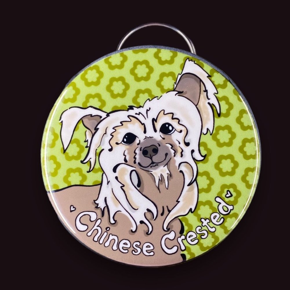 Retro Chinese Crested Bottle Opener Keychain, Handmade Dog Accessories Gift